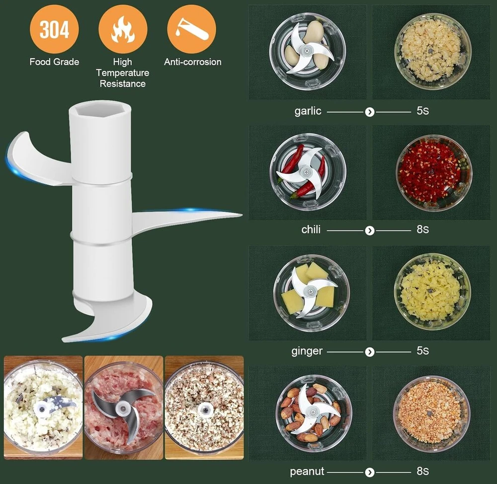 Blumway mini smulkintuvas svogūnams, 250 ml mini česnakų smulkintuvas daržovių smulkintuvas elektrinis smulkintuvas su 3 aštriais ašmenimis česnakams daržovėms vaisiams mėsai, rožinis