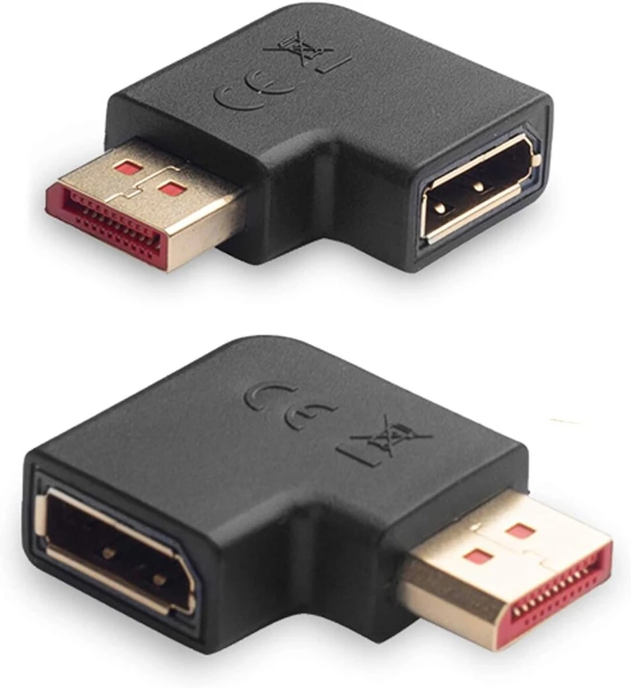 Bolaazul 270 laipsnių displayport adapterio keitiklis, aukštyn/žemyn kampuotas dp adapterio jungtis uhd 4k/60hz 2k/144hz, paauksuotas stačiu kampu dp 1.2 tėviškas į dp moterišką (2 vnt.)