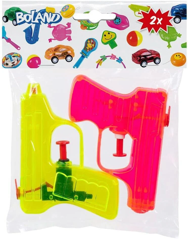 Boland 30774 vandens pistoletai, 2 vnt., dydis 7,5 x 10 cm, plastikiniai, vandens purkštuvai, pistoletai, vandens elementai, vasara, vandens patrankos, vakarėlių maišeliai, vaikų gimtadienio vakarėliai