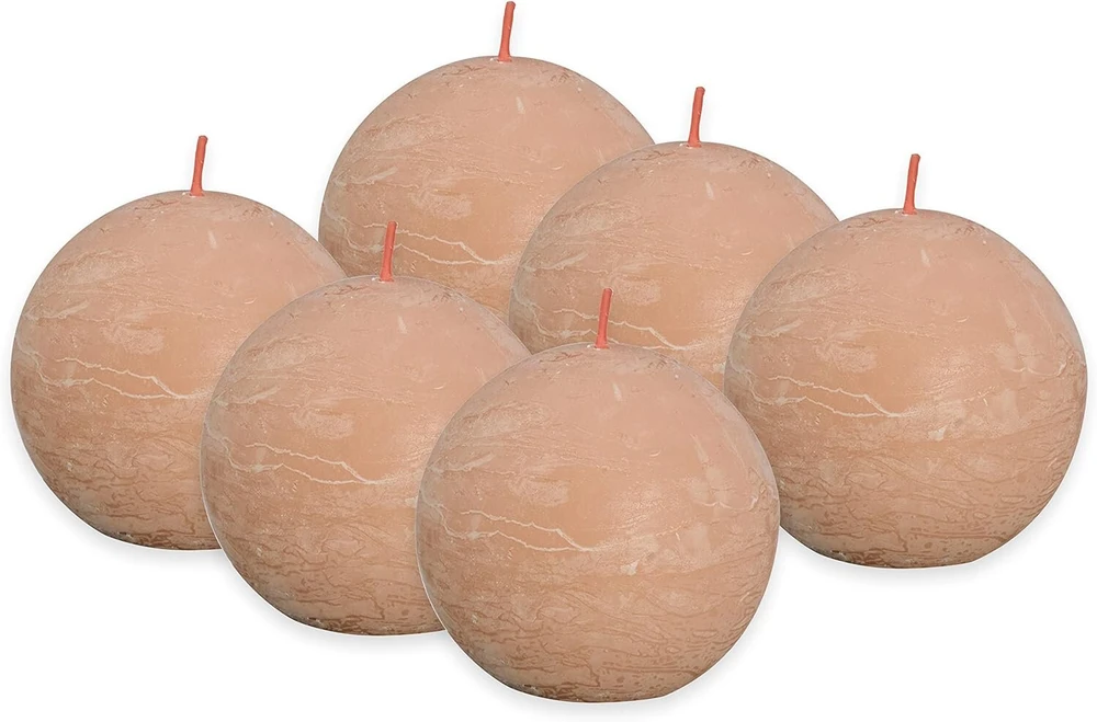 Bolsius Rustic rutulinės žvakės - šviesiai rožinės spalvos - 6 vnt. pakuotė - skersmuo 7,6 cm - dekoratyvinė žvakė - degimo trukmė 25 valandos - bekvapė - su natūraliu augaliniu vašku - be palmių aliejaus