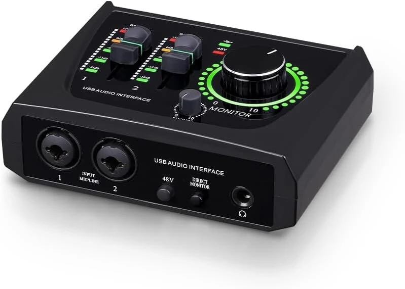 Stiprintuvas Bomge Mini 2 kanalų Usb garso sąsaja įrašymui, transliacijai ir podcast'ams, su Xlr/48v fantominiu maitinimu, studijos kokybės garso sąsaja gitaristams, vokalistams, podcast'eriams ar prodiuseriams