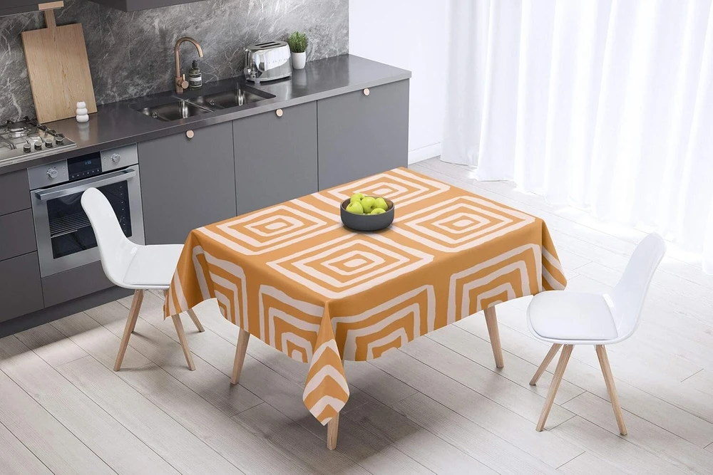 Bonamaison virtuvės dekoracija, staltiesė, oranžinė, nelygi balta, 140 x 140 cm, sukurta ir pagaminta Turkijoje