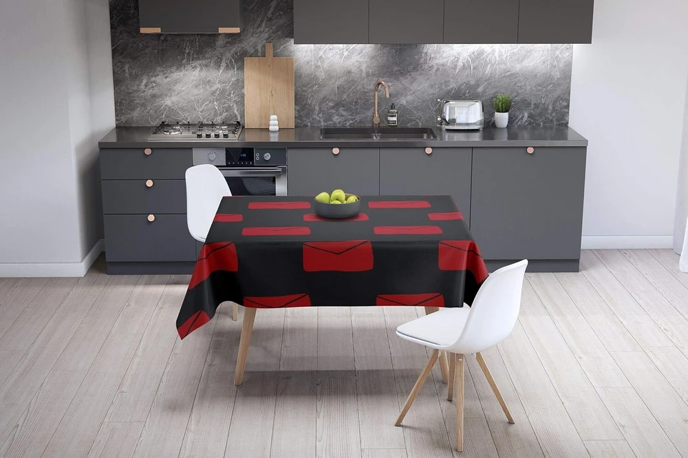 Bonamaison virtuvės dekoratyvinė staltiesė raudona juoda 140 x 140 cm - sukurta ir pagaminta Turkijoje