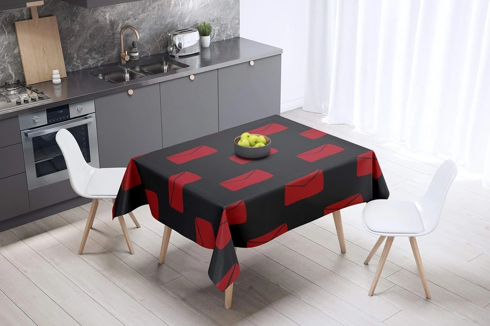 Bonamaison virtuvės dekoratyvinė staltiesė raudona juoda 140 x 140 cm - sukurta ir pagaminta Turkijoje