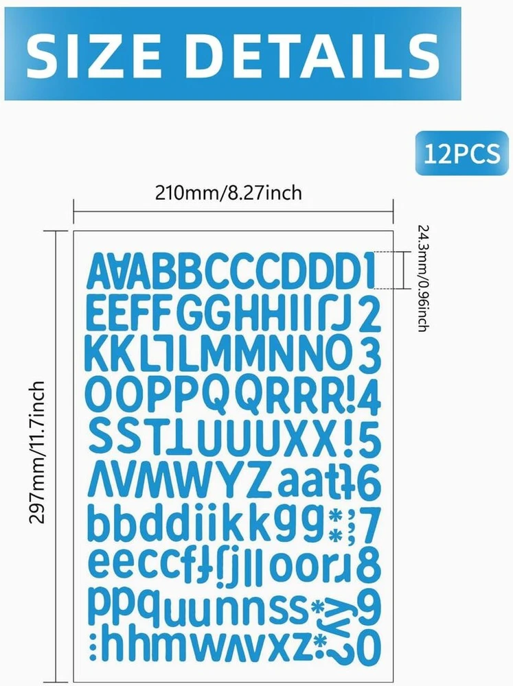 Bptrkom 12 raidžių lipdukų rinkinys – lipnios raidės, atsparios oro sąlygoms abėcėlės lipdukai, skaičių raidžių lipdukai „pasidaryk pats“ iškarpų albumams, durų adreso numeris „pasidaryk pats“ iškarpų albumams (12 spalvų)