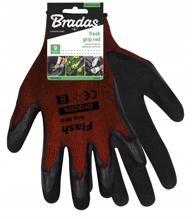 Bradas flash grip red apsauginės darbo pirštinės, dydis 9