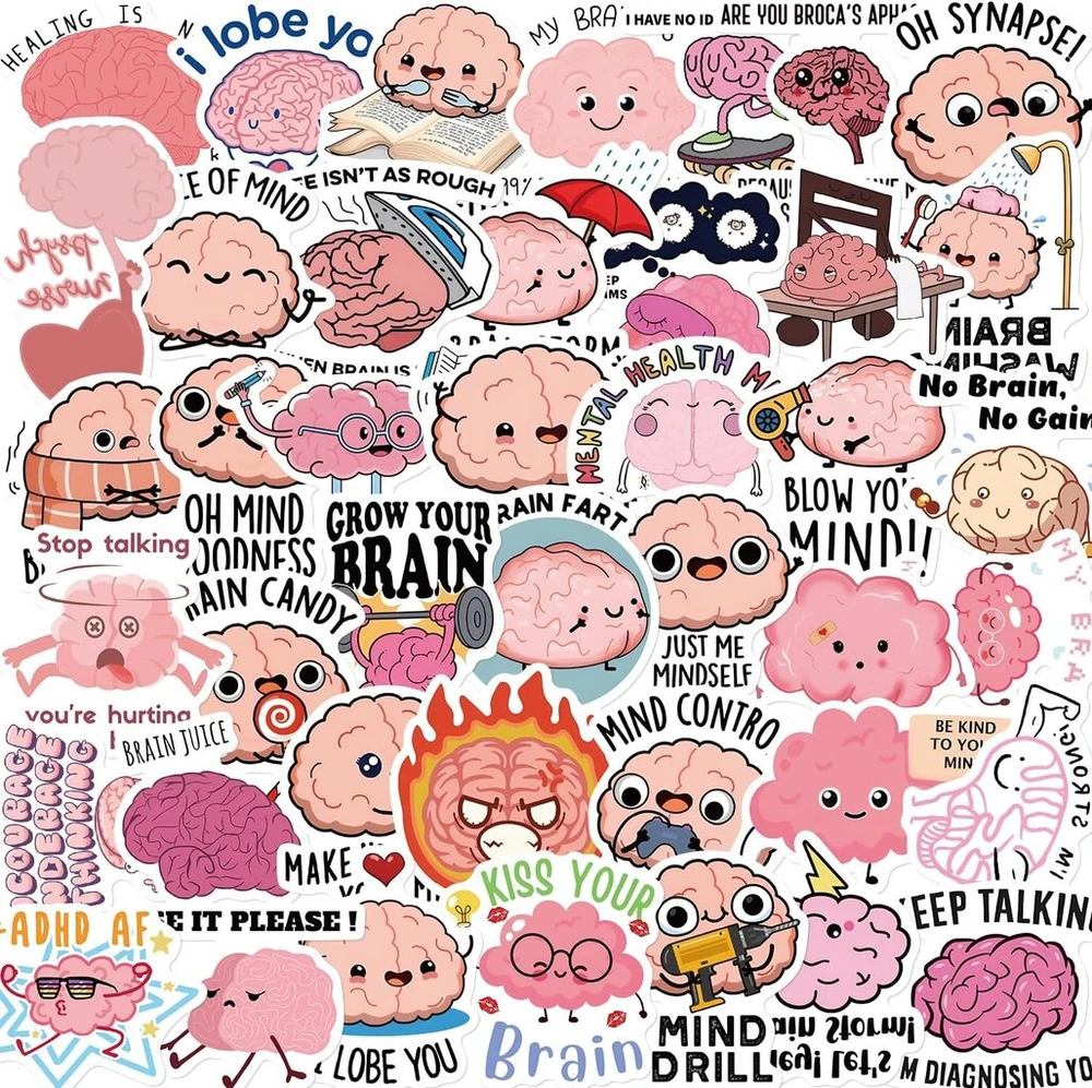 Brain lipdukai, 50 vnt., skirti riedlentėms, grafiti, motociklams, dviračiams, snieglentėms, bagažui, nešiojamam kompiuteriui, automobiliui, lagaminui vaikams ir paaugliams, vandeniui atsparūs vinilo lipdukai