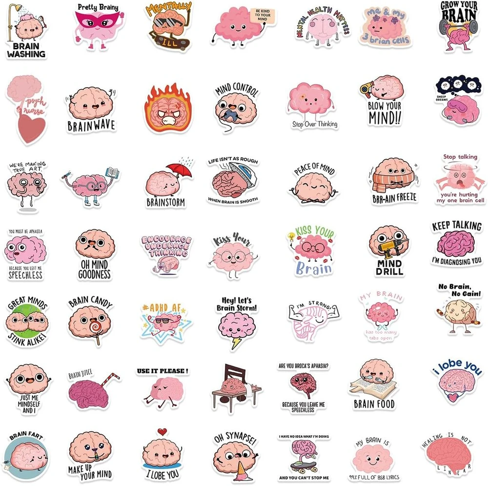 Brain lipdukai, 50 vnt., skirti riedlentėms, grafiti, motociklams, dviračiams, snieglentėms, bagažui, nešiojamam kompiuteriui, automobiliui, lagaminui vaikams ir paaugliams, vandeniui atsparūs vinilo lipdukai