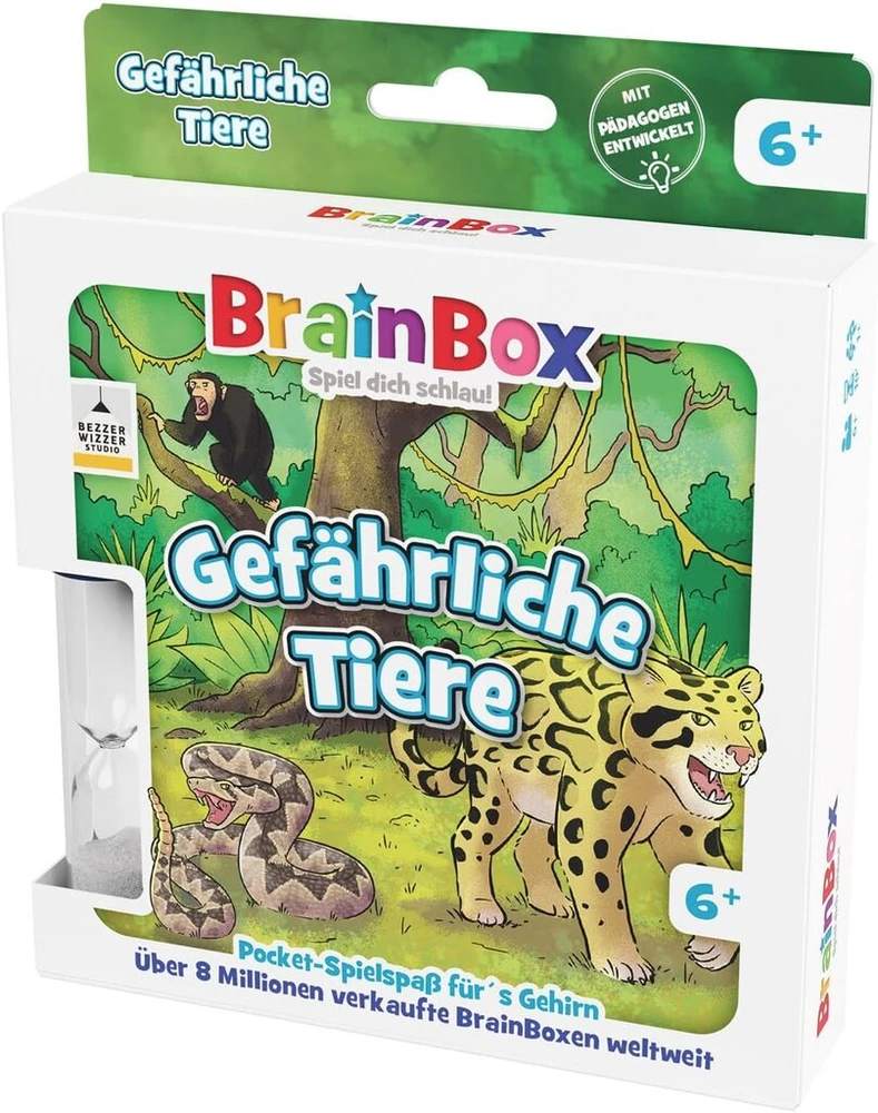 Brainbox Brain Box 2054902 kišeninis leidimas pavojingi gyvūnai, kompaktiškas edukacinis žaidimas, atminties žaidimas, viktorinos žaidimas, kelioninis žaidimas vaikams nuo 6 metų