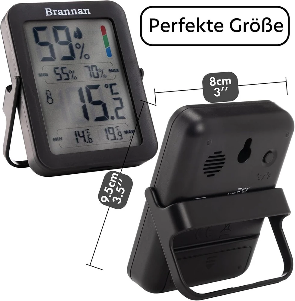 Brannan maksimalus ir minimalus vidaus drėgmės matuoklis higrometras - tikslus kambario termometras su maksimalios ir minimalios temperatūros įrašymo funkcija, skaitmeninis ekranas namų ar biuro stebėjimui