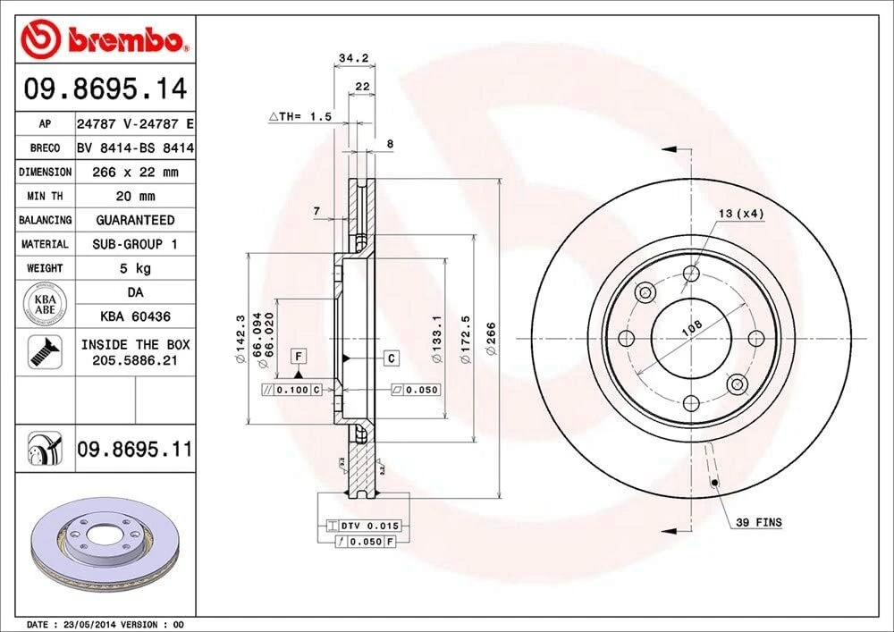 Brembo 09.8695.11 Coated Disc Line stabdžių diskai, pora