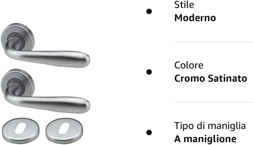Bricolevante vidaus durų rankenos, parduodamos komplektais, galimi įvairūs variantai - apvali durų rankena (apvali, satininis chromas)