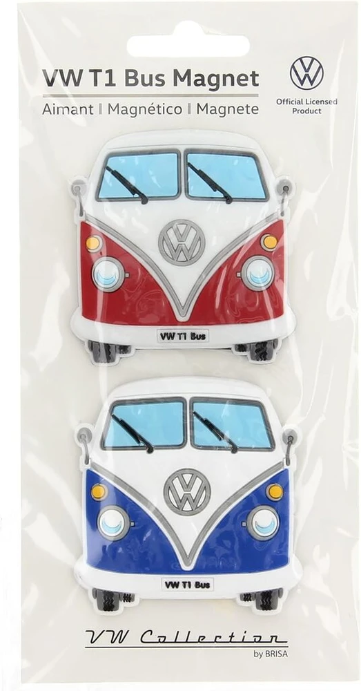 Brisa Vw Collection - Volkswagen T1 Bulli Bus guminis magnetas - priekinis, magnetas šaldytuvui, magnetinė lenta, lenta, skelbimų lenta (2 vnt., mėlynas ir raudonas)