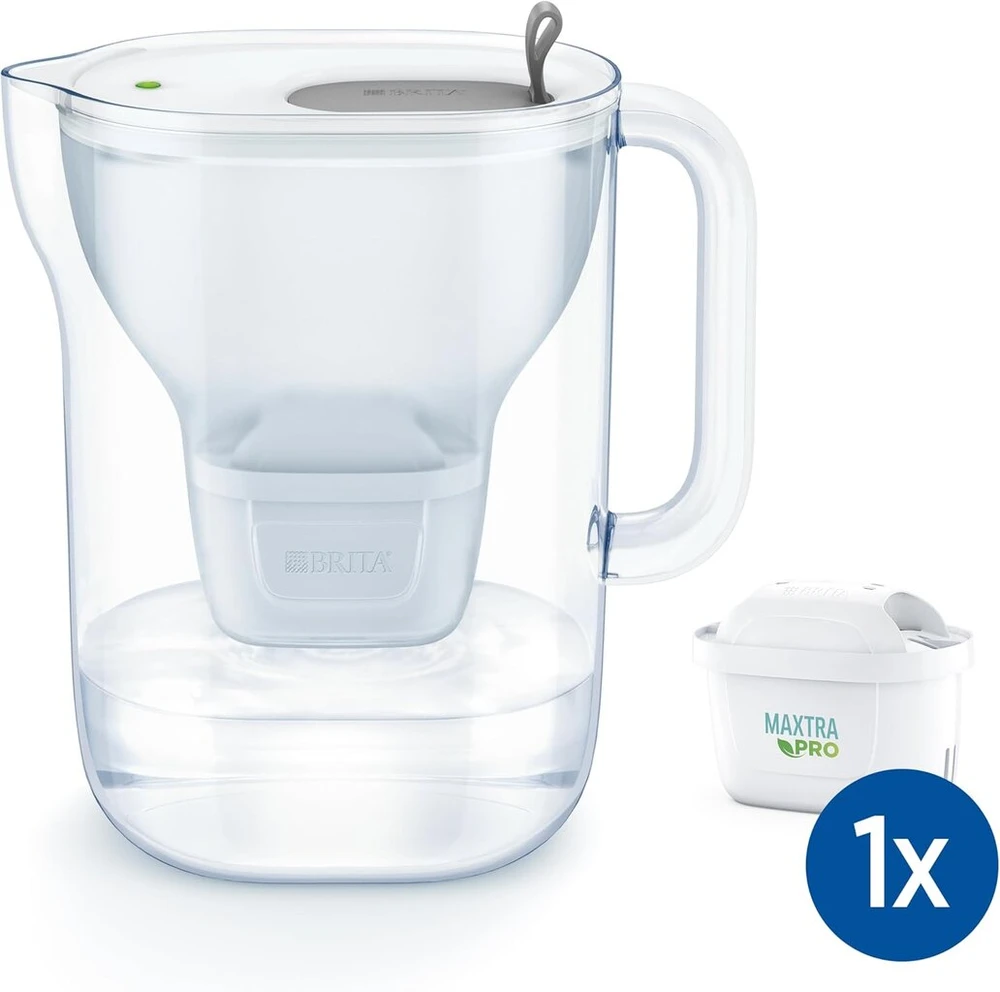 Brita Filtravimo ąsotis Style Xl pilkas (3.6l) su 1 Maxtra Pro Pure Performance filtru - didelės talpos, pakreipiamas dangtelis, Led ekranas, filtras sumažina chloro, akmens ir purvo kiekį