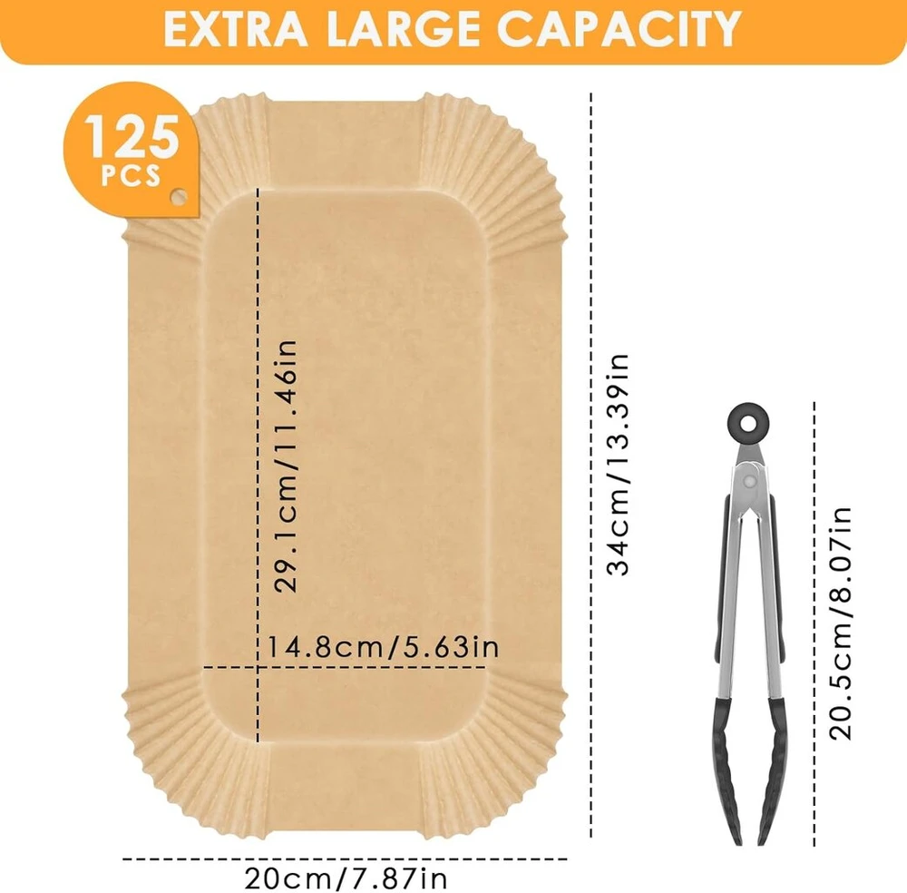 Brotou kepimo popierius karšto oro gruzdintuvėms, 125 vnt., 29,1 x 14,8 cm, stačiakampis, nelipnus kepimo popierius, suderinamas su Ninja Foodi Max Health Gril Ag551eu/fg551