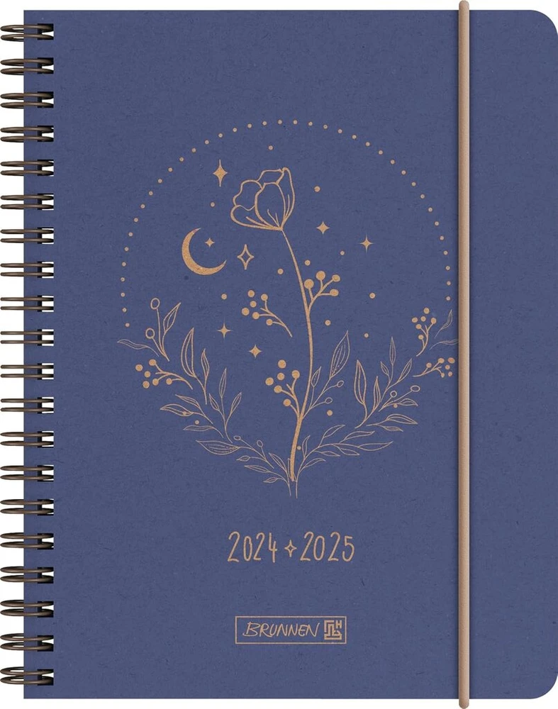 Brunnen mokyklinis dienoraštis (2024/2025) "moon Flower", 2 puslapiai = 1 savaitė, A6, 208 puslapiai, mėlynas