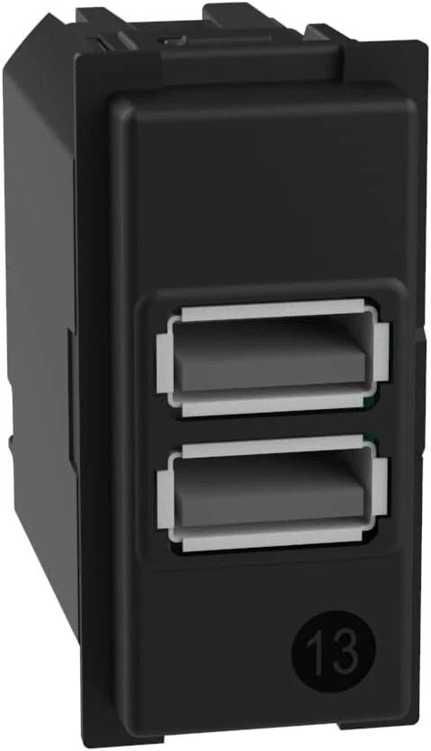 Bticino Usb įkroviklis su dviem A tipo įvestimis, skirtas montuoti į Living Now plokštę, skirtas įkrauti elektroninį įrenginį iki 15 W arba du įrenginius vienu metu, 1 vieta, juodas