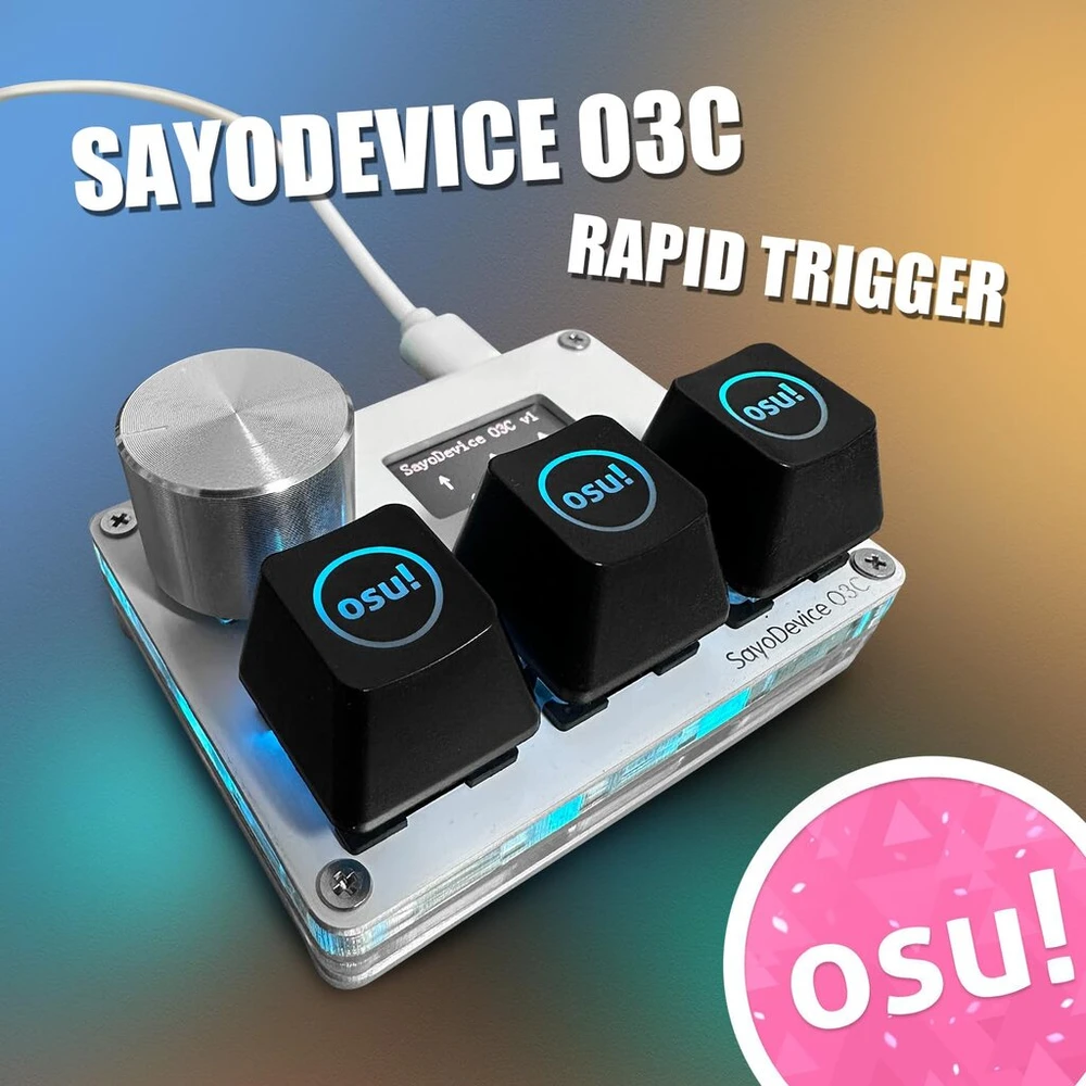 Btxetuel Sayodevice O3c Osu klaviatūra su greito paleidimo hall jungikliu, magnetiniai linijiniai jungikliai, mygtukas ir ekranas, kopijavimo įklijavimo spartusis klavišas, makro, hotswap mini, su osu klavišų dangteliais, balta