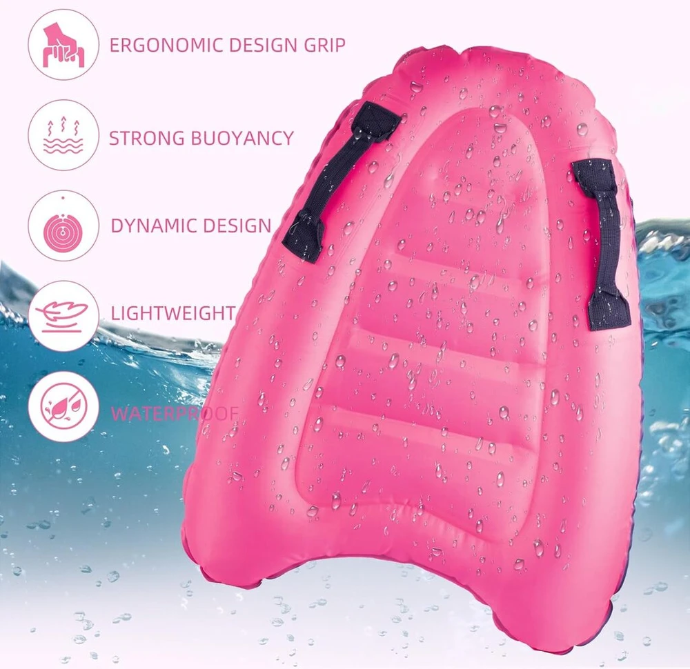 Bubuny pripučiamas bodyboard'as, nešiojamas bodyboard'as vaikams su rankenomis, sulankstoma plaukimo lenta, 75 x 65 x 15 cm, banglentė vaikams banglenčių sportui paplūdimyje, baseine, plaukiojimui, vasarai, vandens sportui