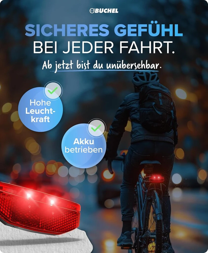 Büchel Dviračio galinis Led žibintas, Usb-c įkrovimas, be įrankių