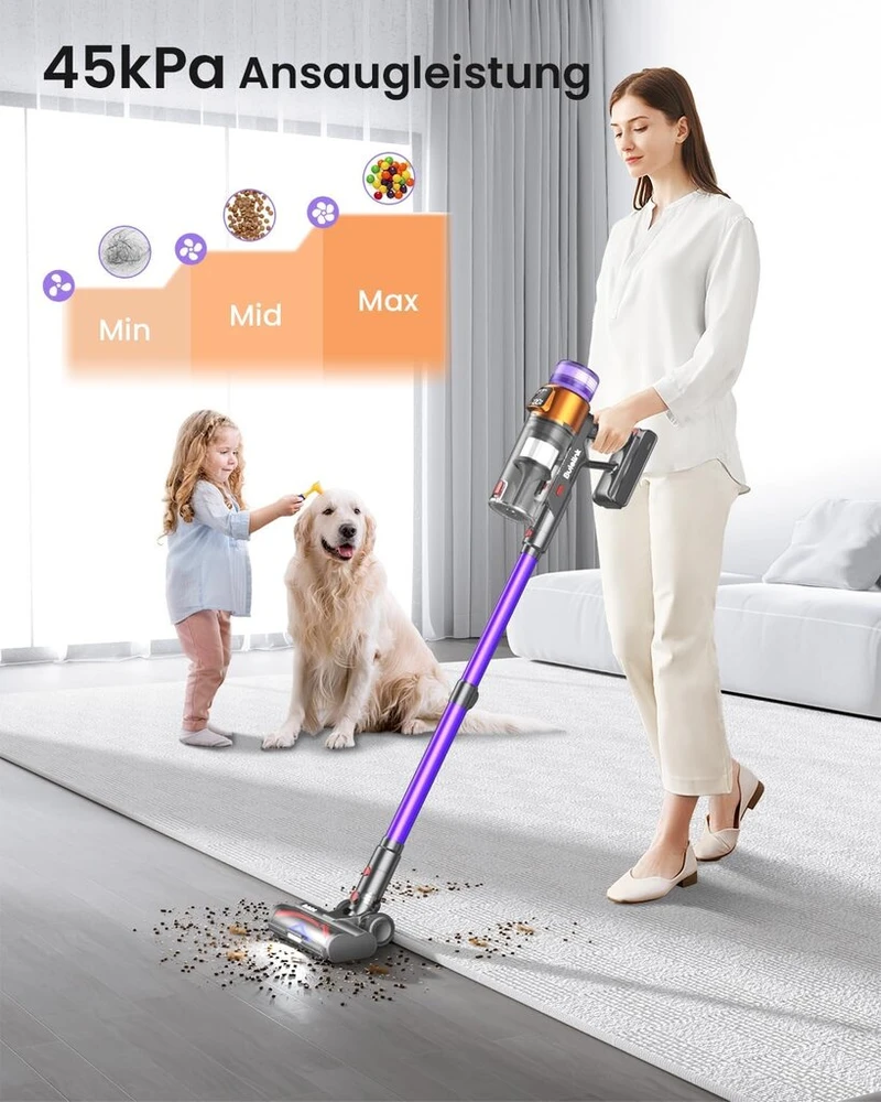 Bulelink akumuliatorinis dulkių siurblys 45 kpa/550 w/65 min., belaidis dulkių siurblys su oled išmaniuoju ekranu ir minkštų bei kietų šerių deriniu, grindų šepetys, montuojamas ant sienos, įkraunamas 1,8 l akumuliatorius