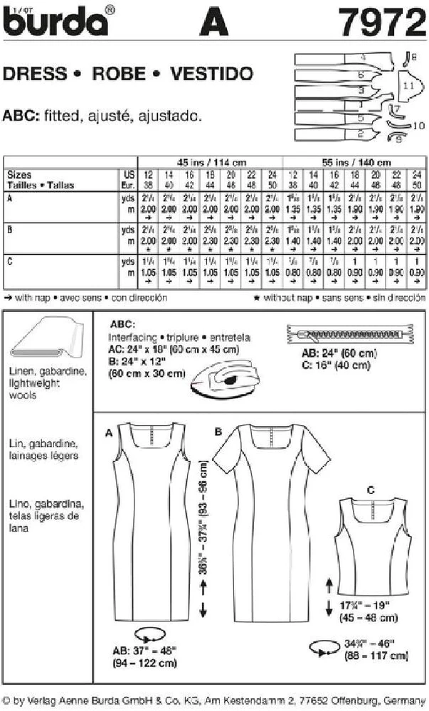 Burda b7972 suknelės siuvimo modelis 19 x 13 cm
