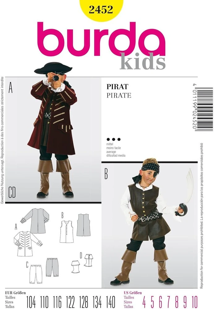 Burda siuvimo modelis 2452: Pirato kostiumas
