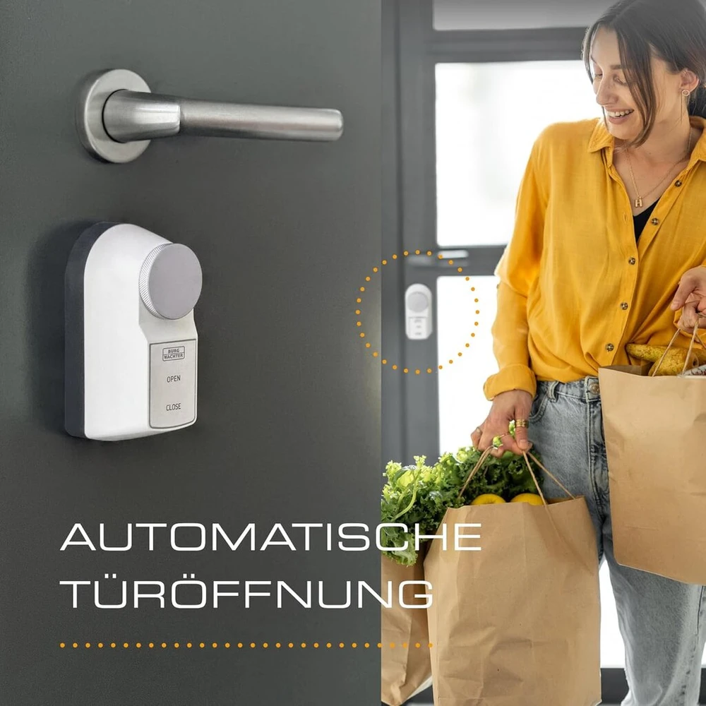 Burg-wächter Secuentry active 7700 elektroninis motorizuotas užraktas priekinėms durims, durų užraktas, atidarymas ir uždarymas vienu mygtuko paspaudimu, valdymas per programėlę, balta/antracito spalva
