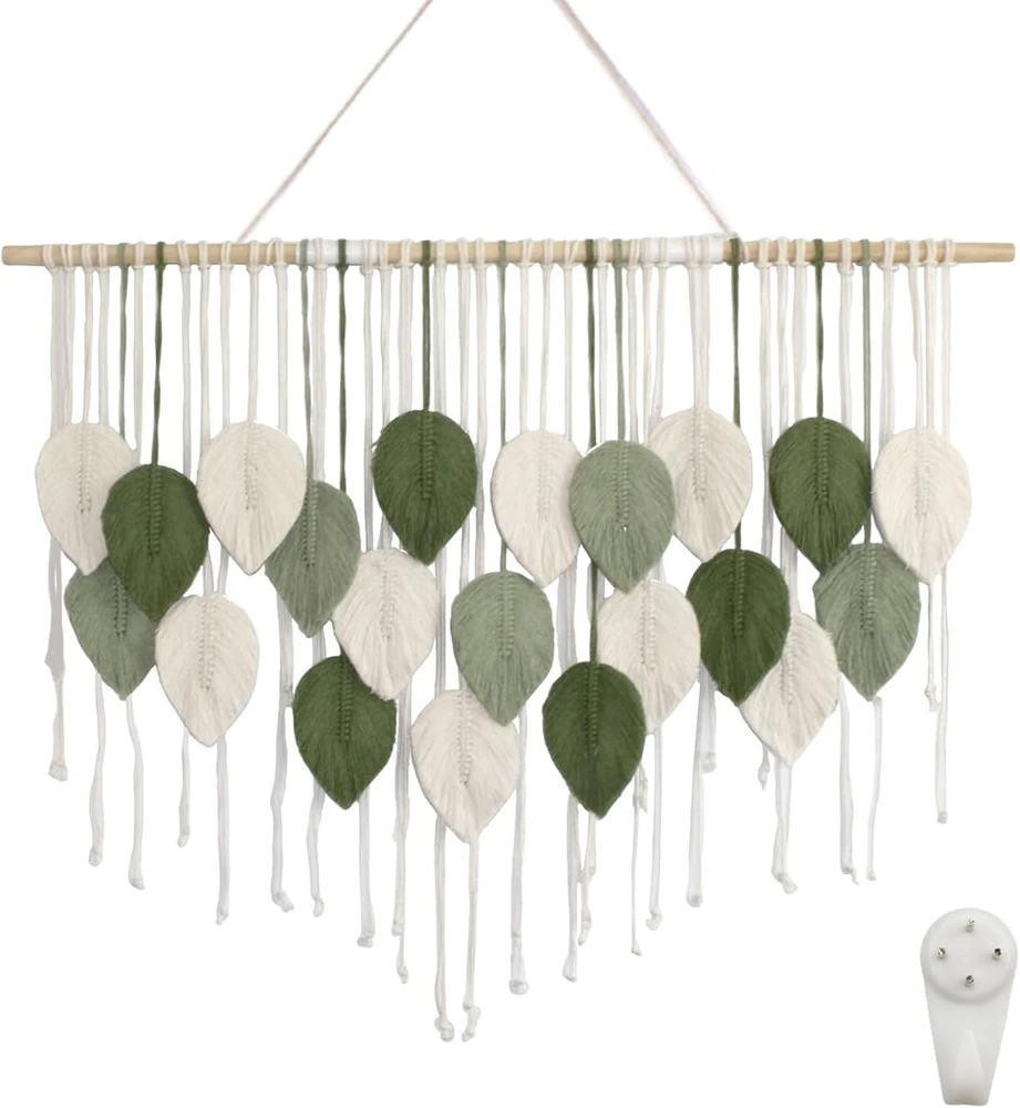 Burkfeeg didelis sieninis gobelenas, sienų meno dekoras, boho macrame austas rankų darbo kutais lapų gobelenas, bohemiška sienų dekoracija svetainei, miegamajam, galerijai (110 x 80 cm)