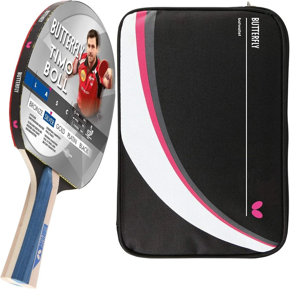 Butterfly® Timo Boll Sidabrinis stalo teniso raketė, stalo teniso raketė Tt pradedantiesiems ambicingiems žaidėjams, aukštos kokybės, Ittf sertifikuotas Addoy paviršius, anatominė rankenos forma