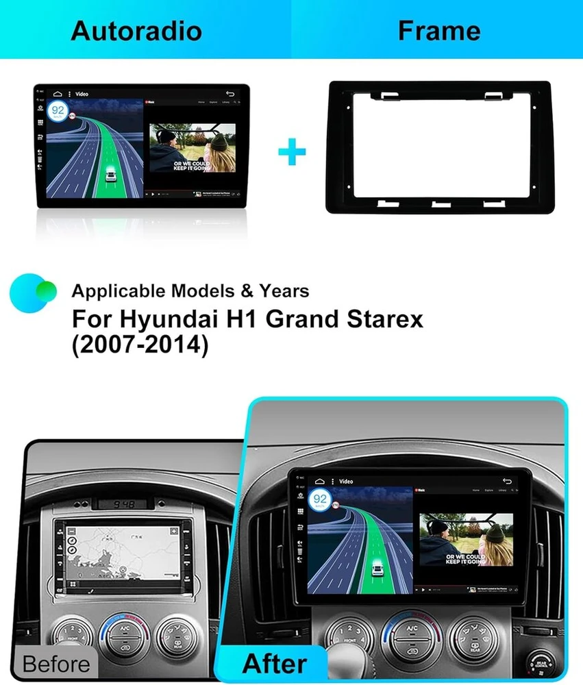 Automagnetola Bxliyer android 14 automobilinis radijas hyundai h1 (2010-2014) gps navigacijos radijas - belaidis carplay android auto - atbulinės eigos kamera - 2g + 32g - ips 9 colių 2 din - dab vairo valdymas dviejų dažnių wi-fi