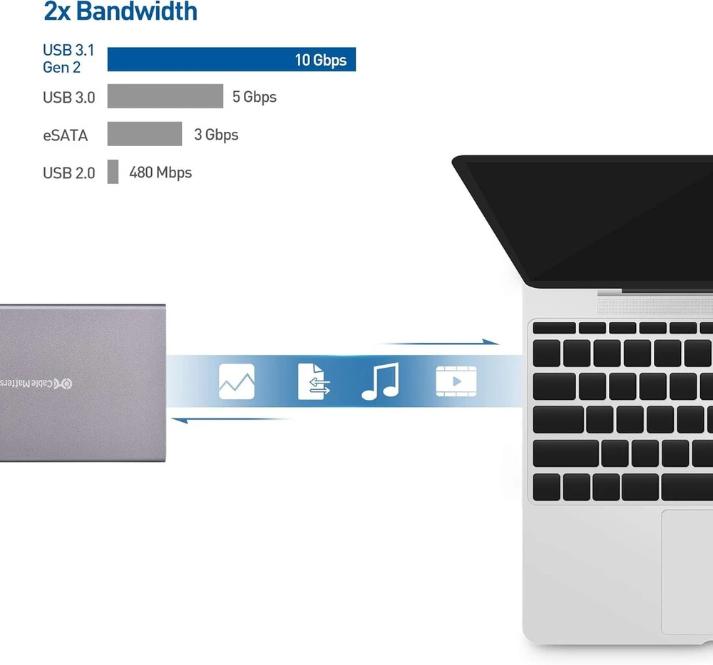Cable Matters aliumininė 10 gbps usb 3.1 gen 2 išorinė ssd standžiojo disko dėžutė (usb c dėžutė, ssd dėžutė) su usb-c ir usb-a kabeliu - usbc, thunderbolt 3, usb4 ir thunderbolt 4 prievadais suderinama