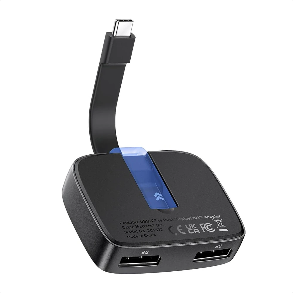 Cable Matters nešiojamas 8k / dvigubas 4k 60hz Usb C į dvigubą Displayport adapterį, Thunderbolt į dvigubą Dp adapterį - suderinamas su Thunderbolt 4, skirtas Xps, Surface Pro (macos palaiko Vieną išorinį ekraną)