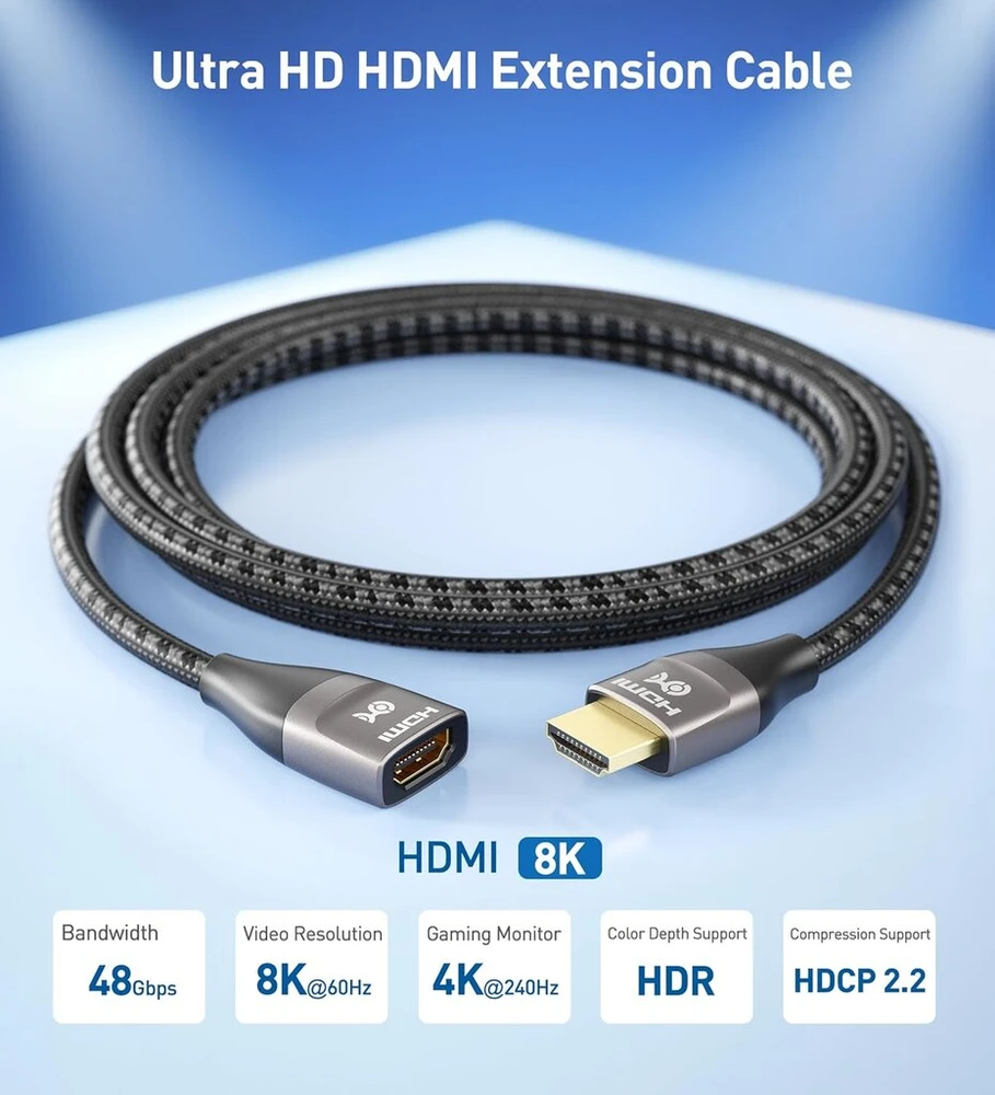 Cable Matters Ultra 8k Hdmi prailginimo laidas 48gbps (hdmi kištukas/lizdas prailginimo Laidas/hdmi ilgiklis) - 1m