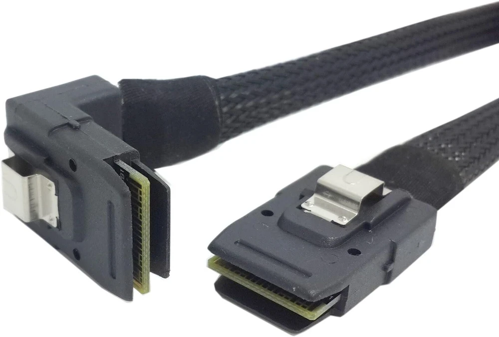 Cablecc 1m Sff-8087 Mini Sas 4i 36 kontaktų į 36 kontaktų stačiu kampu 90 laipsnių kabelis