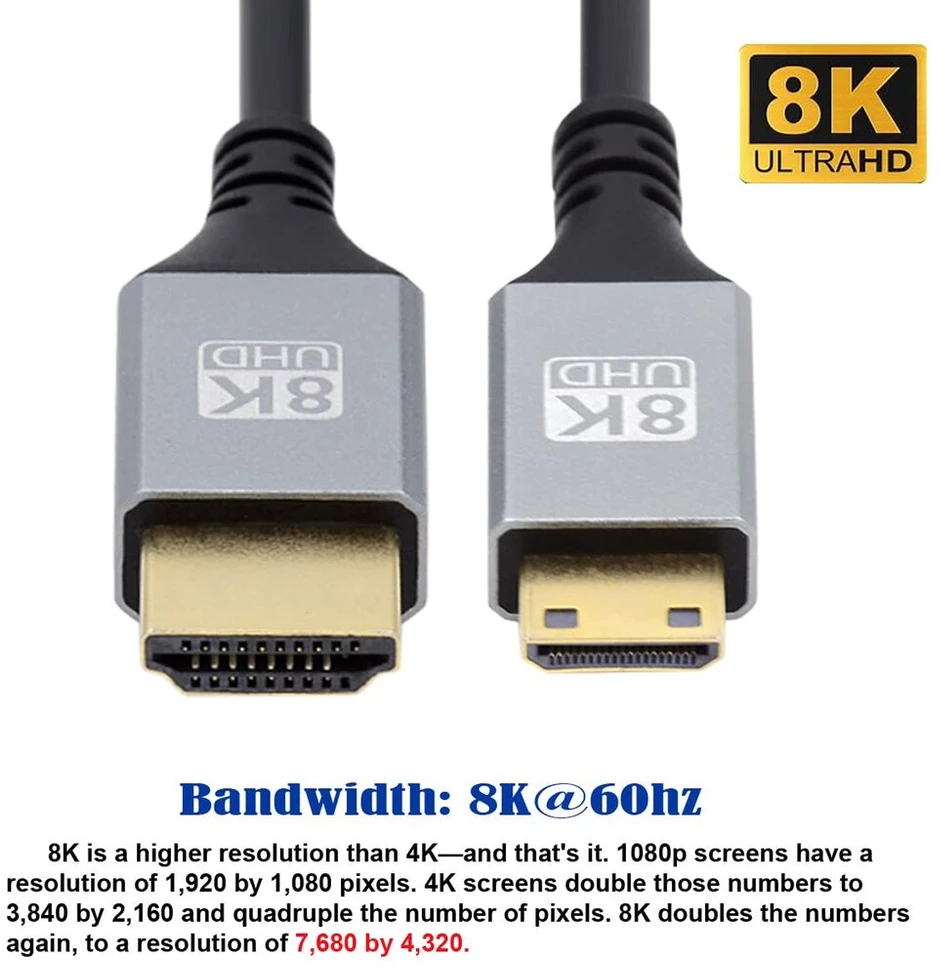 Cablecc 8k 4k mini hdmi 2.1 itin plonas hdtv itin lankstus plonas laidas a tipo į c tipo kabelis kamerai hdtv 50 cm