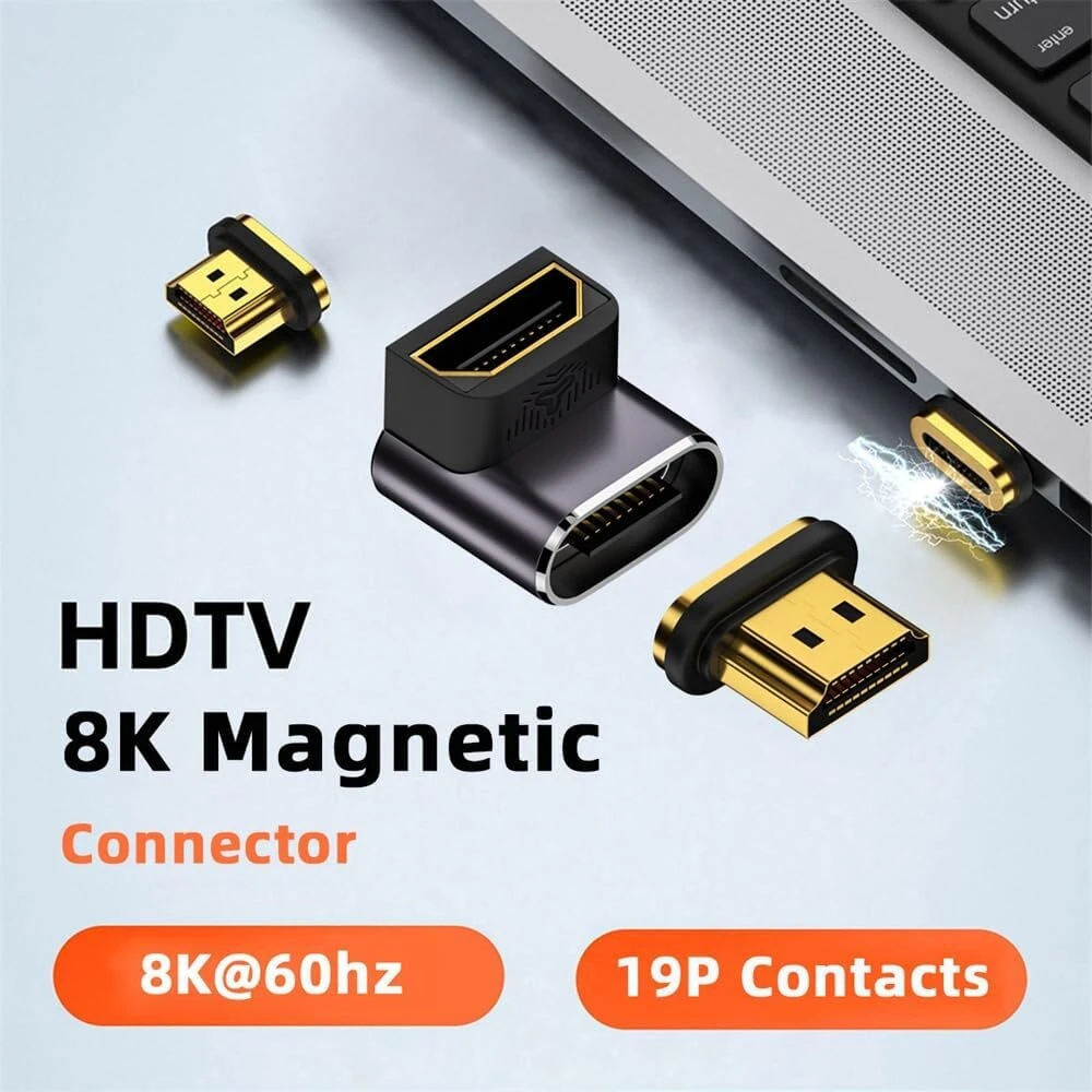 Cablecc 8k magnetinis vyriškas-moteriškas 90 laipsnių žemyn nukreiptas A tipo Hdmi 2.1 vaizdo adapteris tiesus nešiojamam kompiuteriui Hdtv