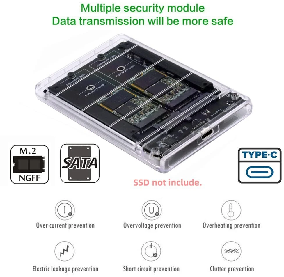 Cablecc dvigubas ngff b+m-key m.2 ssd kortelės jbod raid0 span bridge į usb 3.0 type-c usb-c 2.5 colio sata combo dėklas