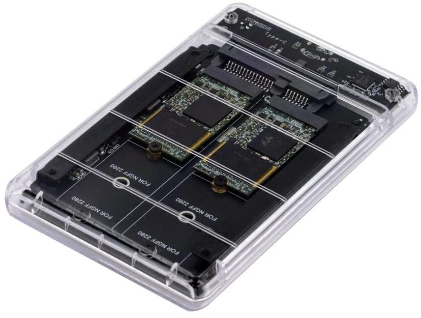 Cablecc dvigubas ngff b+m-key m.2 ssd kortelės jbod raid0 span bridge į usb 3.0 type-c usb-c 2.5 colio sata combo dėklas
