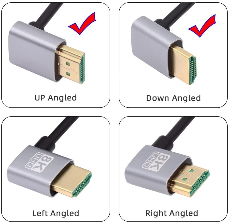 Cablecc Hdmi 2.1 itin plonas Hdtv kabelis 8k 4k itin lankstus plonas apatinis kampinis į viršų 90 laipsnių A tipo kompiuteriui Hdtv (50cm)
