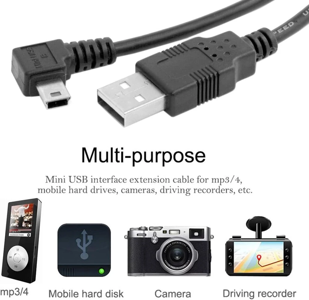 Cablecc mini usb b tipo 5 kontaktų kištukas kairiniu kampu 90 laipsnių į usb 2.0 kištuko duomenų kabelį 5m su emi ferito šerdimi
