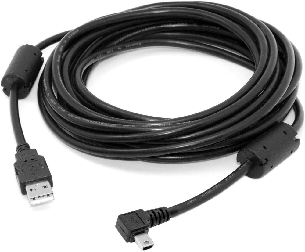 Cablecc mini usb b tipo 5 kontaktų kištukas kairiniu kampu 90 laipsnių į usb 2.0 kištuko duomenų kabelį 5m su emi ferito šerdimi