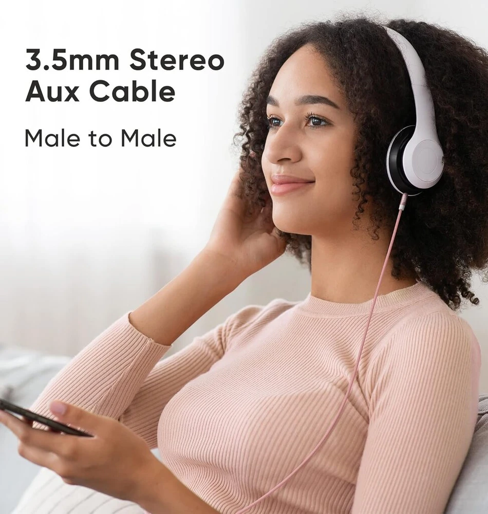 Cablecreation 1.8 m 3.5 mm stereo audio kabelis iš tėviškos į tėvišką jungtį, plonas ir minkštas kabelis su paauksuota jungtimi, skirtas išmaniesiems telefonams, planšetiniams kompiuteriams, mp3 grotuvams ir kt., rožinio aukso spalvos