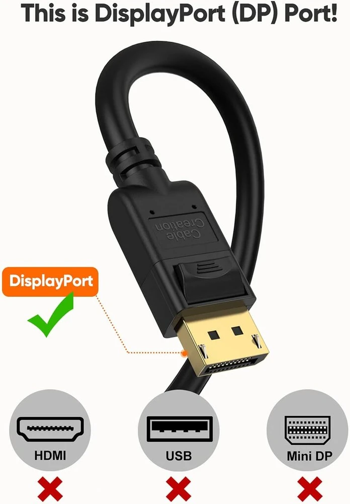 Cablecreation 1.83m Displayport į Dvi kabelis, paauksuotas standartinis Dp į Dvi vyriškas kabelis su įmontuotu Ic lustu, juodas