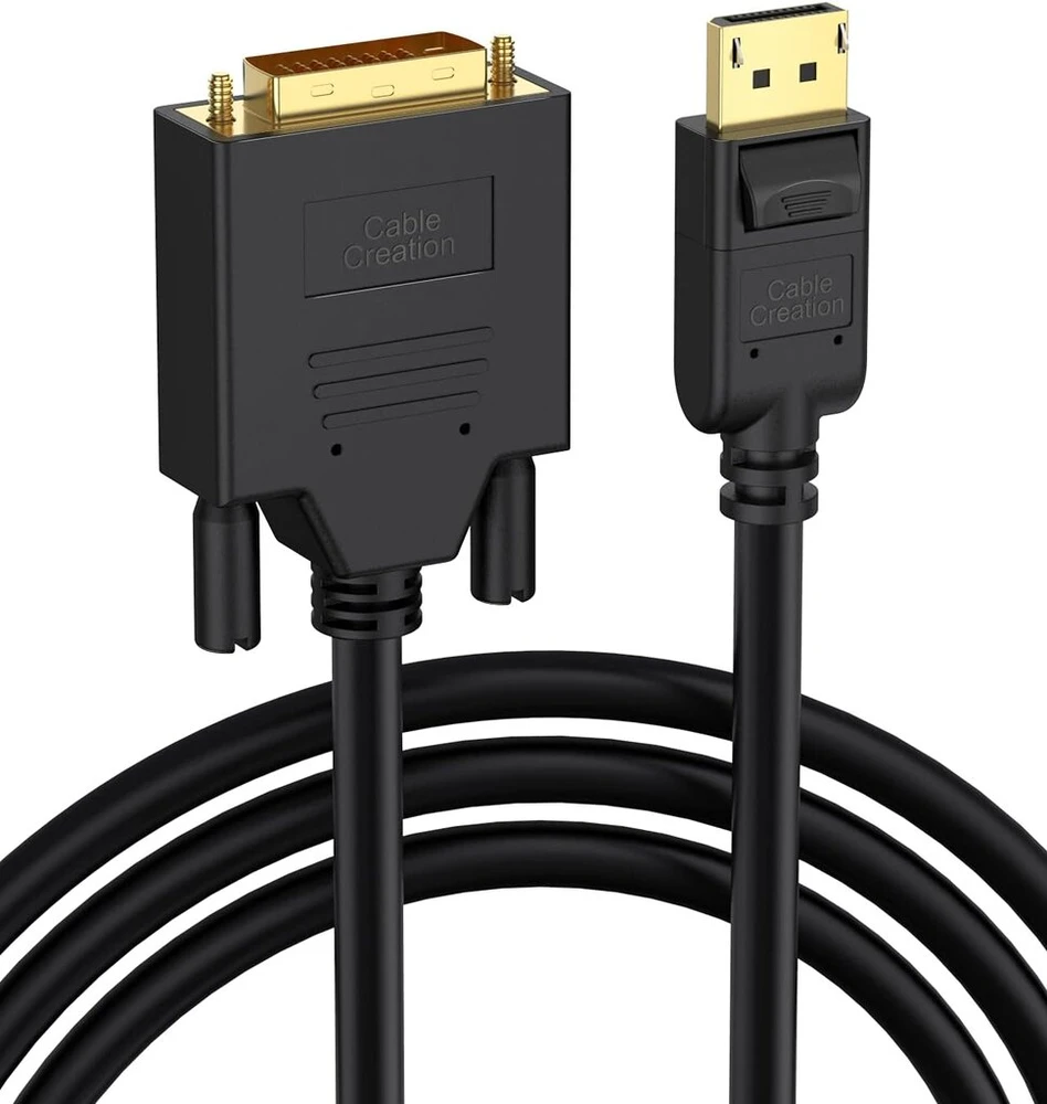 Cablecreation 1.83m Displayport į Dvi kabelis, paauksuotas standartinis Dp į Dvi vyriškas kabelis su įmontuotu Ic lustu, juodas