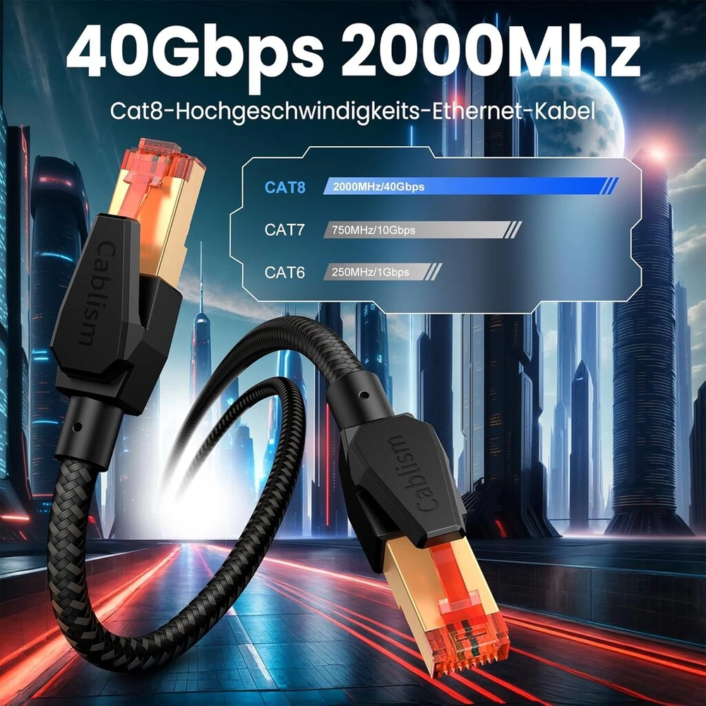 Cablism lan kabelis 10 m cat 8 tinklo kabelis ethernet rj45 8 m 12 m 15 m 20 m ethernet internet 40 gbps 2000 mhz didelės spartos ekranuotas gigabitinis patch kabelis 10 m juodas nailoninis apvalus kabelis