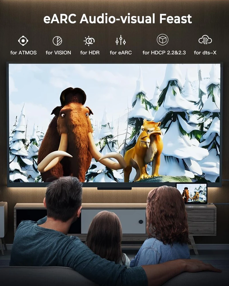 Cabneer 8k Hdmi 2.1 kabelis 7.5 m, didelės spartos Hdmi kabelis 48gbps 8k @ 60hz 4k @ 120hz 2.2/2.3, skirtas Dolby Earc Hdcp Hdr, suderinamas su Hdtv, nešiojamuoju kompiuteriu ir kt.