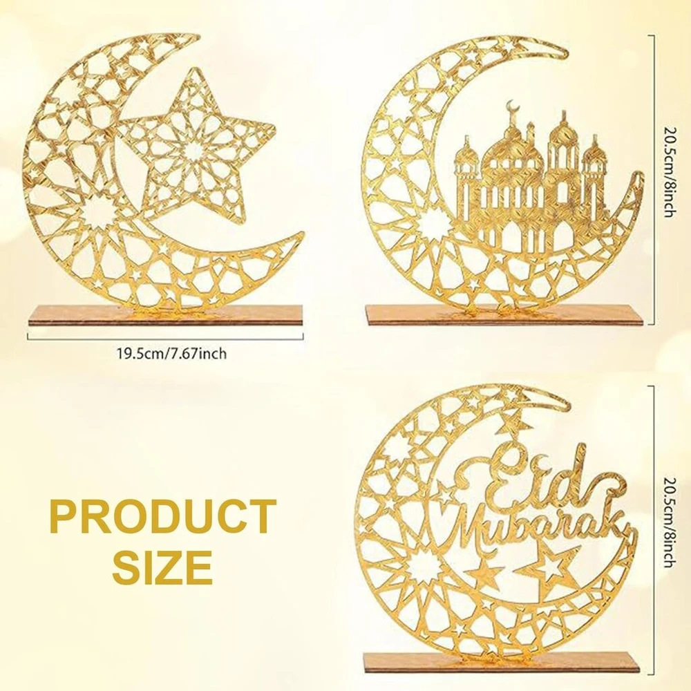 Caitang 3 vnt. Eid Mubarak medinės dekoracijos, Ramadan Mubarak medinė dekoracija, medinė Ramadan dekoracija mėnulio žvaigždės, ornamentai Diy medinė Eid Mubarak stalo dekoracija musulmonų islamo stalui