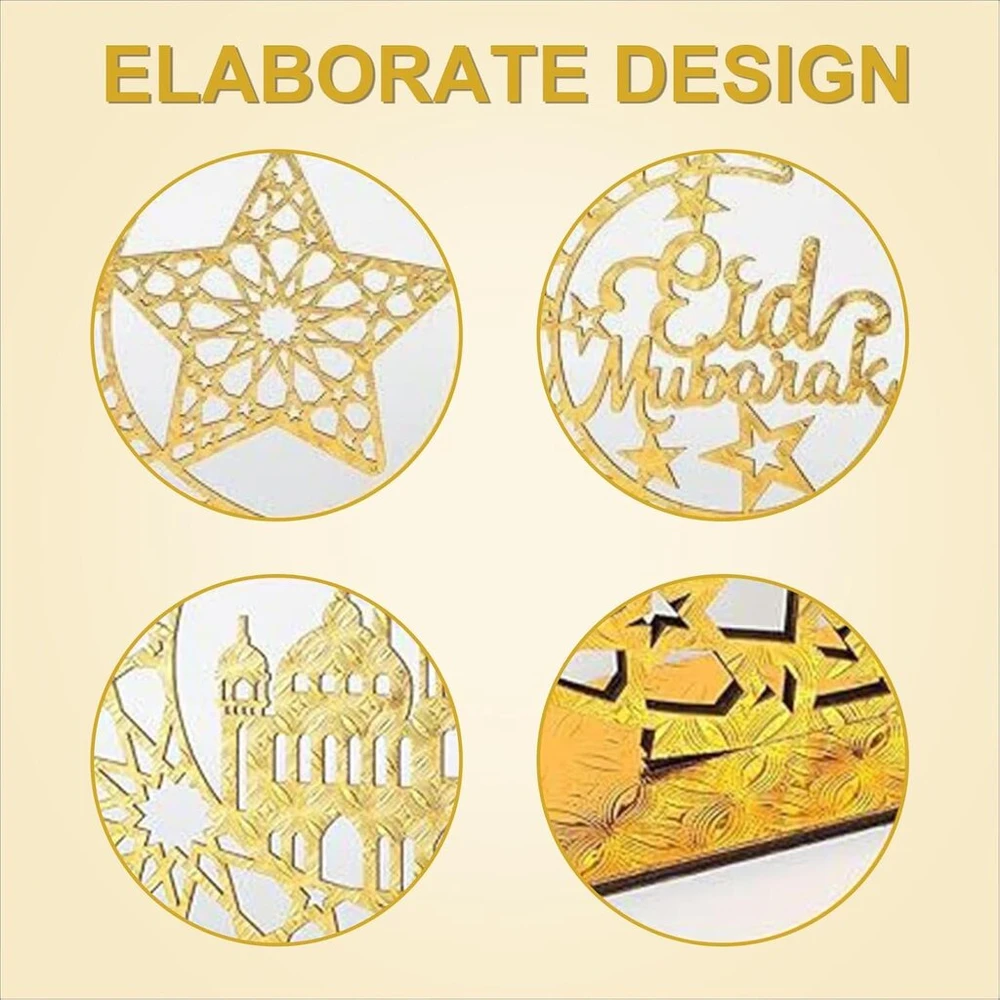 Caitang 3 vnt. Eid Mubarak medinės dekoracijos, Ramadan Mubarak medinė dekoracija, medinė Ramadan dekoracija mėnulio žvaigždės, ornamentai Diy medinė Eid Mubarak stalo dekoracija musulmonų islamo stalui
