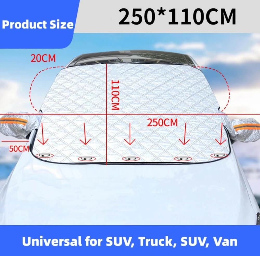 Caitang automobilio priekinio stiklo uždangalas, priekinio stiklo uždangalas su 5 magnetais, priekinio stiklo uždangalas, automobilio priekinio stiklo uždangalas, sulankstomas, apsauga nuo saulės, sniego, šalčio, dulkių, 225 x 110 cm